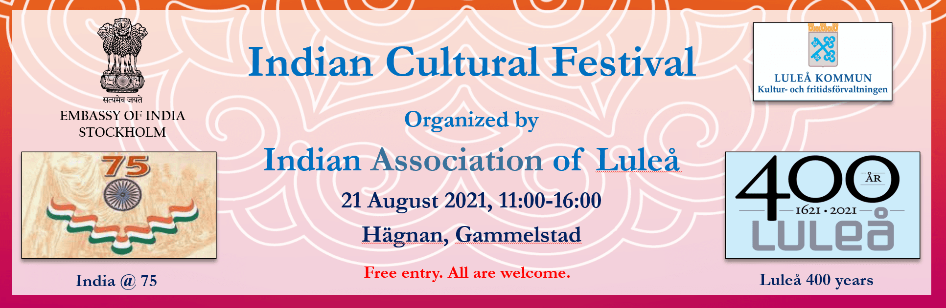 Banner for Indian Cultural Festival 2021, celebrating 75 years of Indian Independence